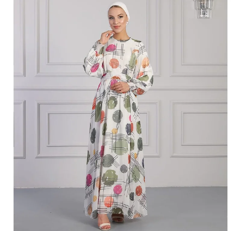 Modest Women's Dress Spotted Abstract 7999-29 - Green and Multicolored Dark color unclassified dresses