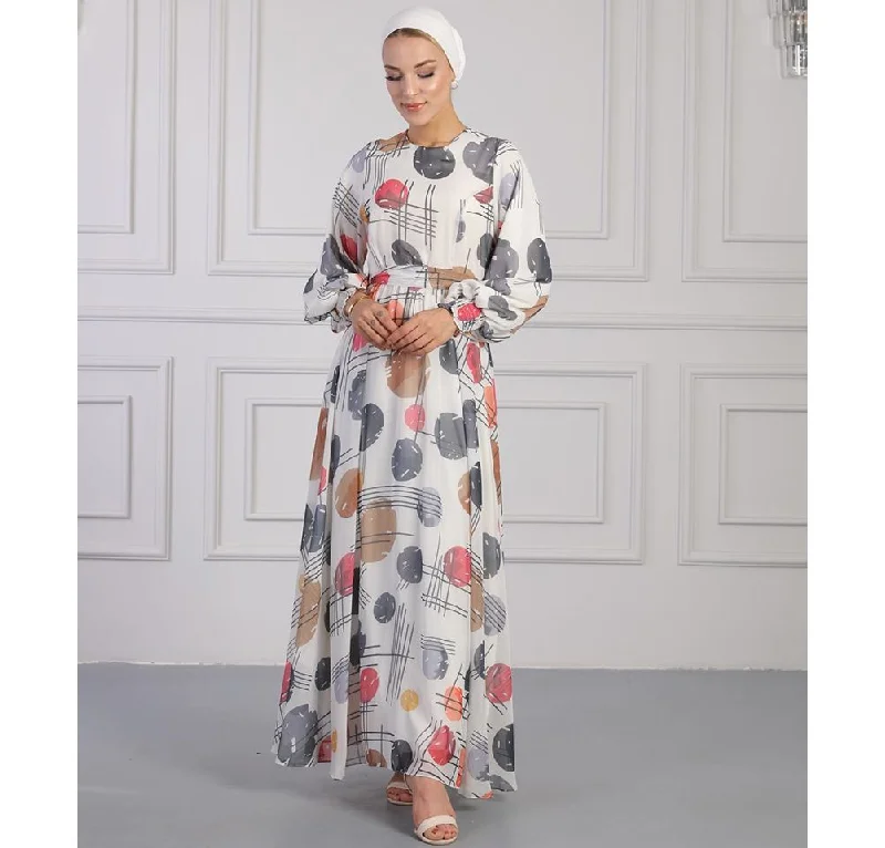 Modest Women's Dress Spotted Abstract 7999-29 - Grey and Multicolored Summer unclassified dresses