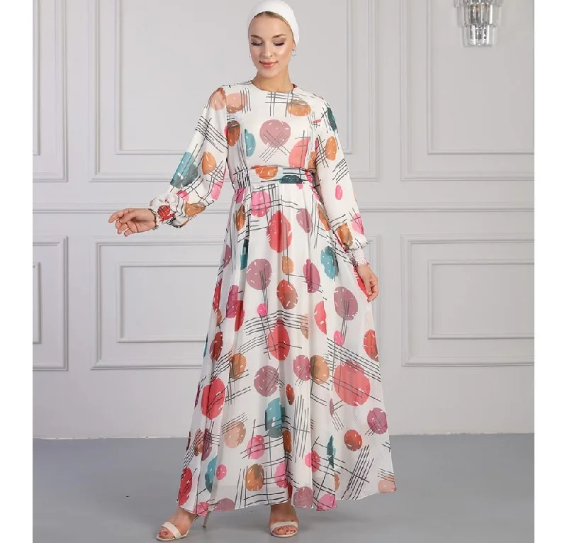 Modest Women's Dress Spotted Abstract 7999-29 - Red and Multicolored Polka dot unclassified dresses