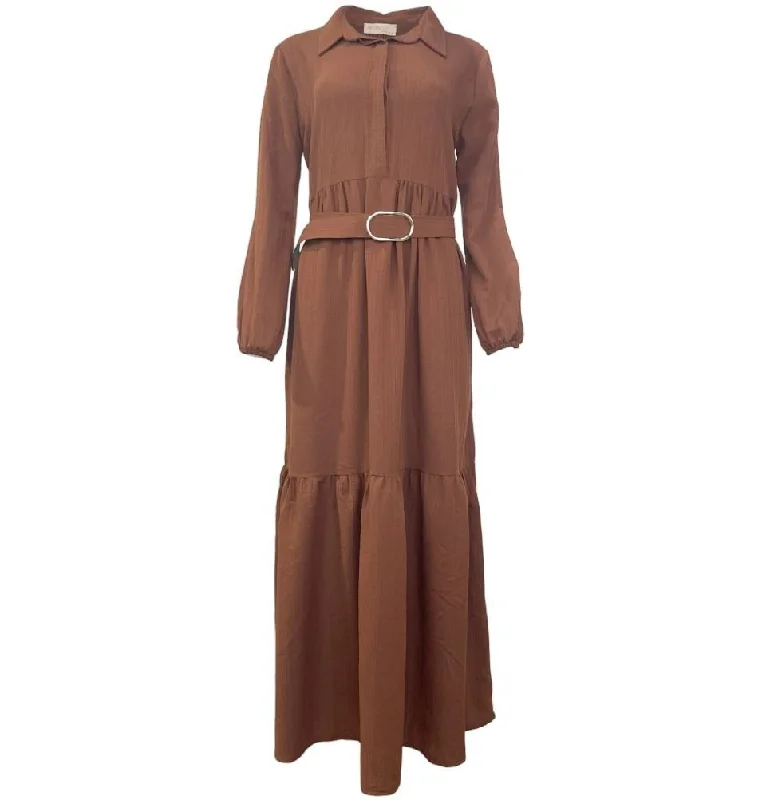 Modest Women's Dress - Striped Brown Comfortable unclassified dresses