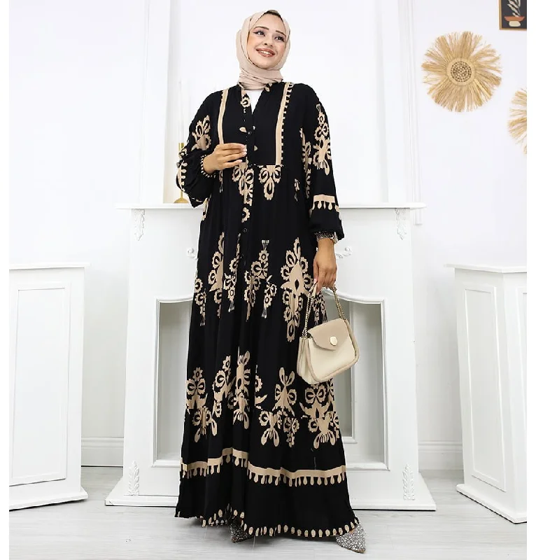 Modest Women's Summer Florya Dress - Black & Beige High-low unclassified dresses