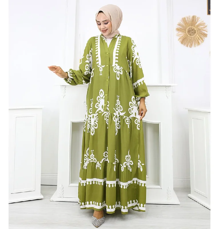 Modest Women's Summer Florya Dress - Green & White Sequin unclassified dresses