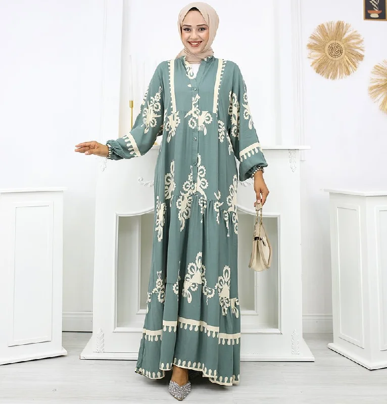 Modest Women's Summer Florya Dress - Teal & Cream Petite unclassified dresses