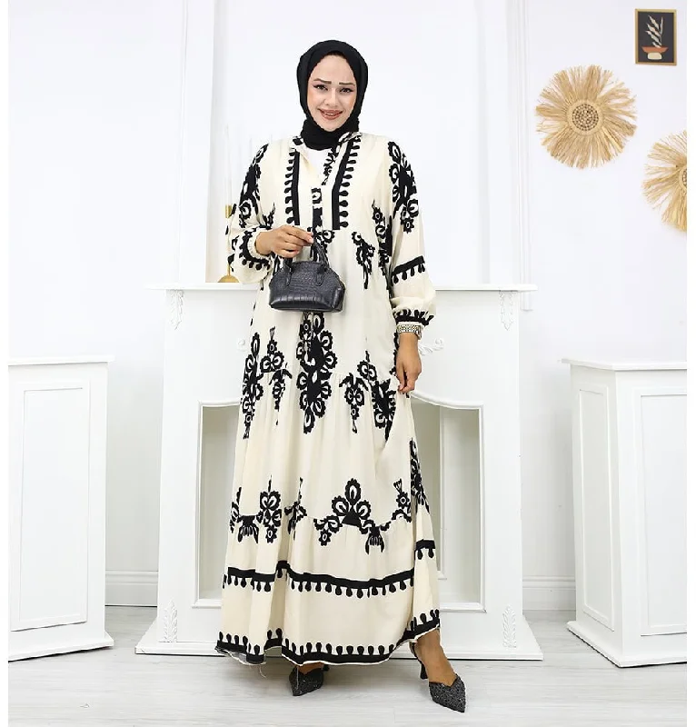 Modest Women's Summer Florya Dress - White & Black Wrap unclassified dresses