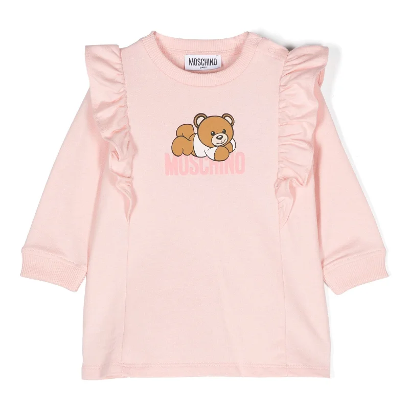 Pink Bear Logo Ruffled Dress Lightweight unclassified dresses