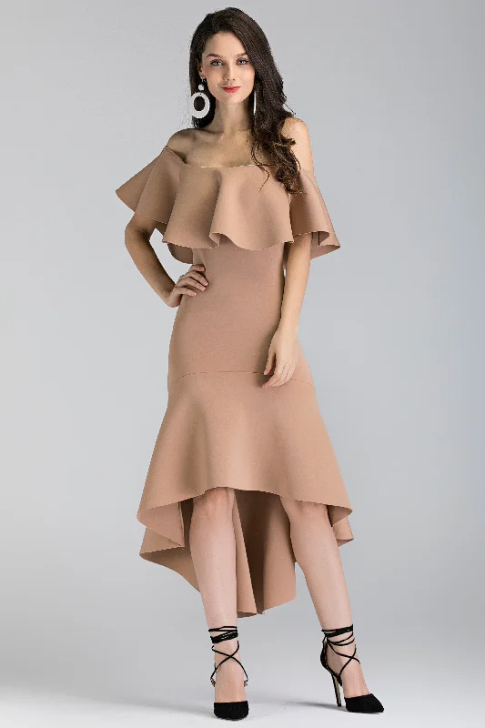 Nude Iris Ruffled Bardot Mullet Dress Lounge unclassified dresses