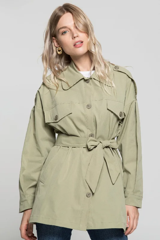 Olive Green Solid Jacket Dress and Tie Up Belt Backless unclassified dresses