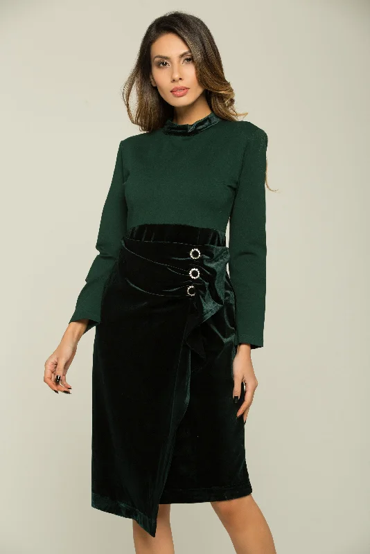 Pine Green Full Sleeves Buttoned Up Dress Embroidered unclassified dresses