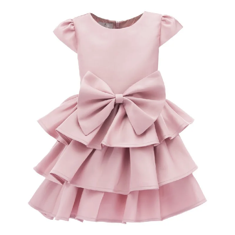 Pink Satin Ruffle Bow Dress Ruffled unclassified dresses