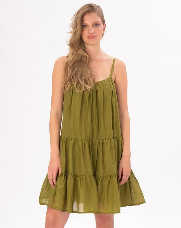 Pleated Tiered Cotton Slip Dress Bright color unclassified dresses