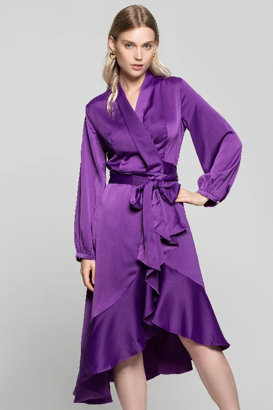 Purple Solid Wrap Around Mullet Dress Women's unclassified dresses