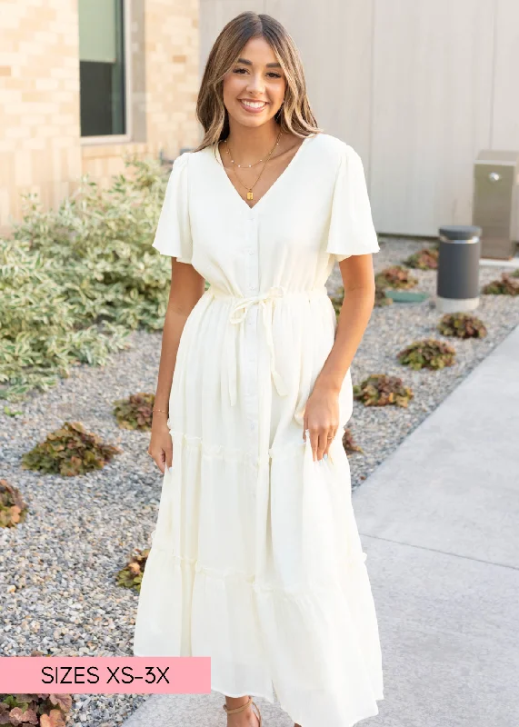 Rebekah Cream Button Down Dress Satin unclassified dresses