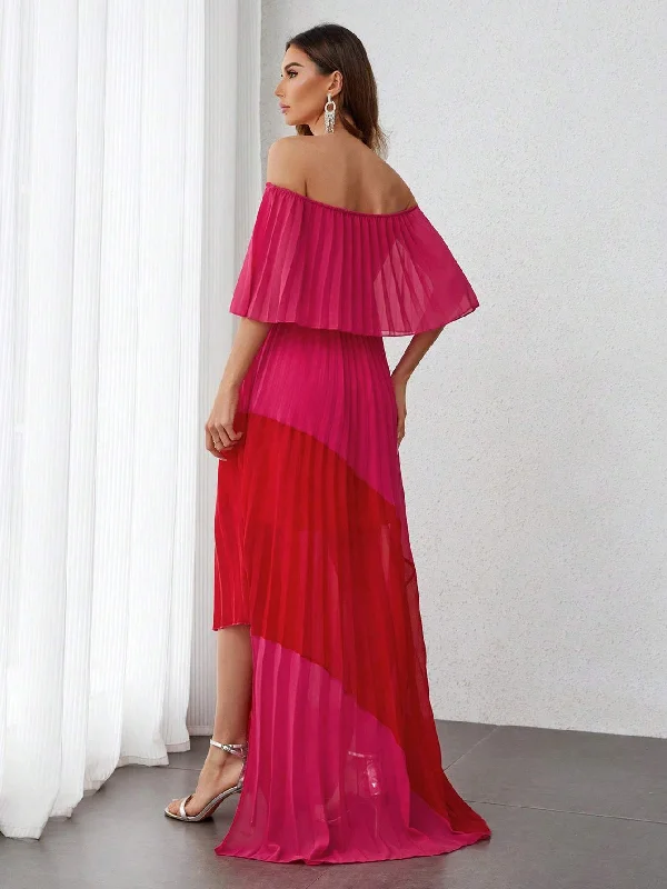 ROSE RED OFF THE SHOULDER PLEATED CHIFFON PROM DRESS Velvet unclassified dresses