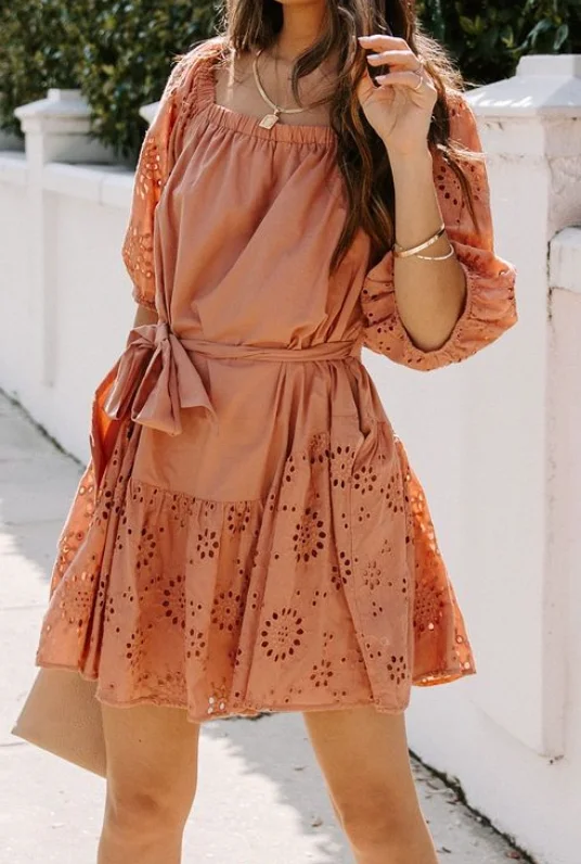 Santorini Salmon Eyelet Dress Embroidered unclassified dresses