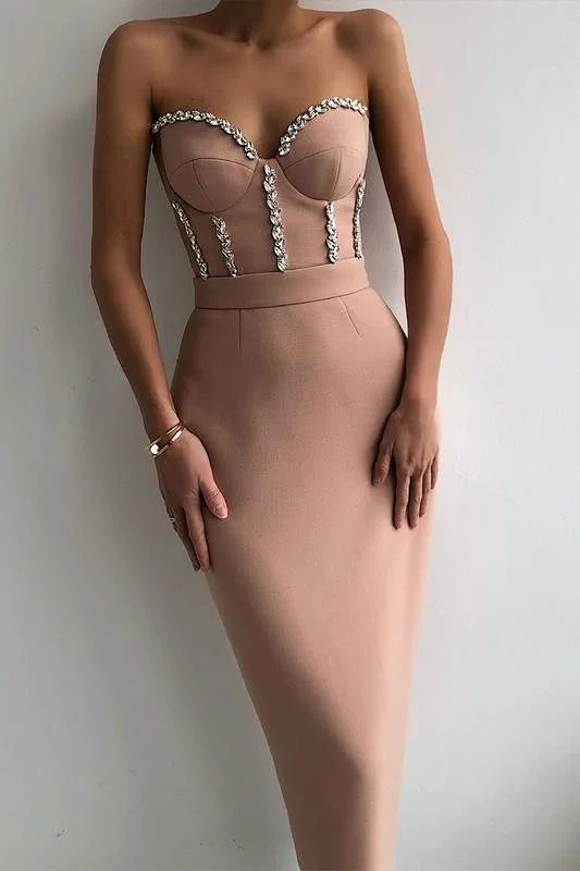 STRAPLESS EMBELLISHED EVENING DRESS Mesh unclassified dresses