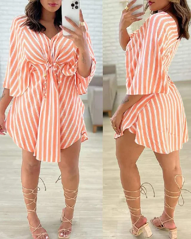 STRIPED TIED DETAIL CASUAL DRESS Mesh unclassified dresses