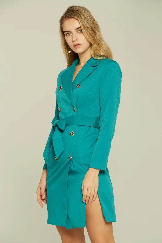 Teal Double Breasted Button-up Blazer Dress Stretchy unclassified dresses