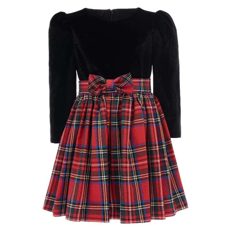 Black Plaid Velvet Bow Dress Summer unclassified dresses