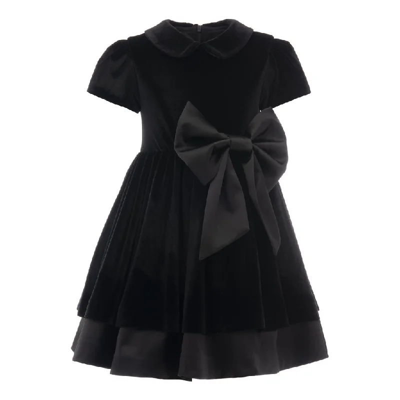 Black Velvet Bow Jersey Dress Vacation unclassified dresses