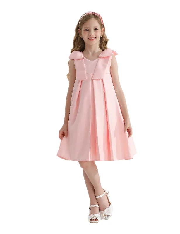 Pink Palermo Satin Bow Pleated Dress Stretchy unclassified dresses