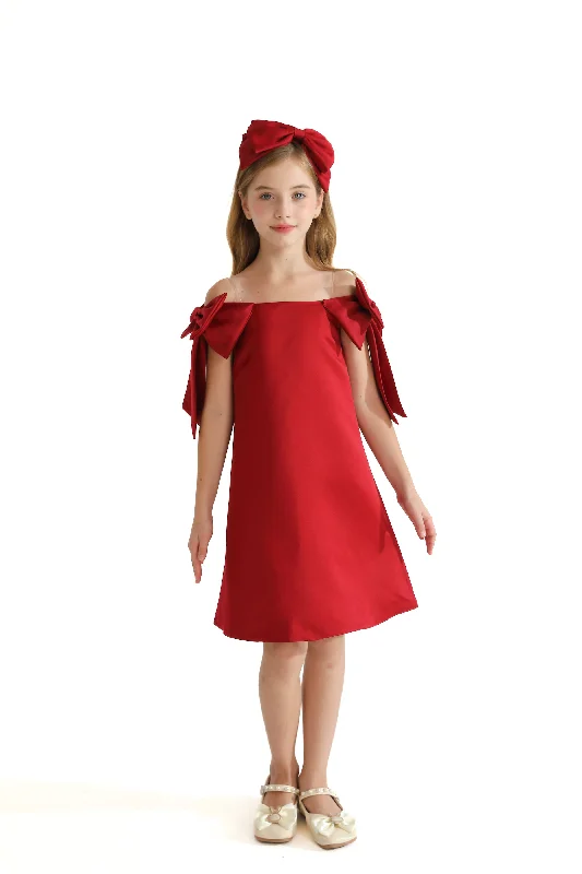 Red Luneta Off Shoulder Bow Dress Affordable unclassified dresses