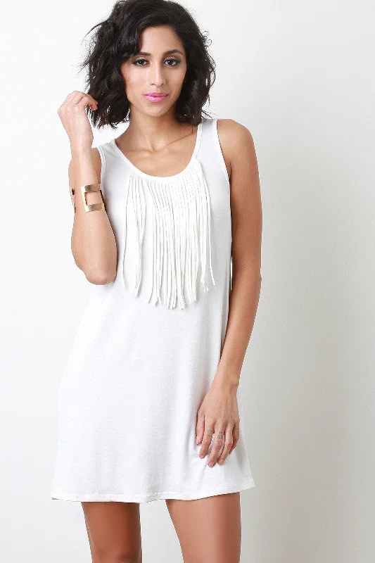 Fringe Neckline Sleeveless Dress Discounted unclassified dresses