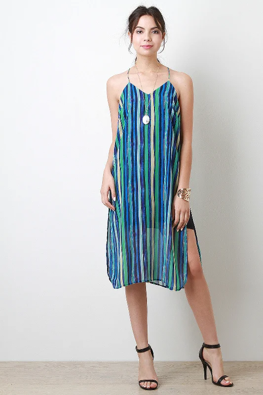 Striped Racer Back Dress Off-shoulder unclassified dresses