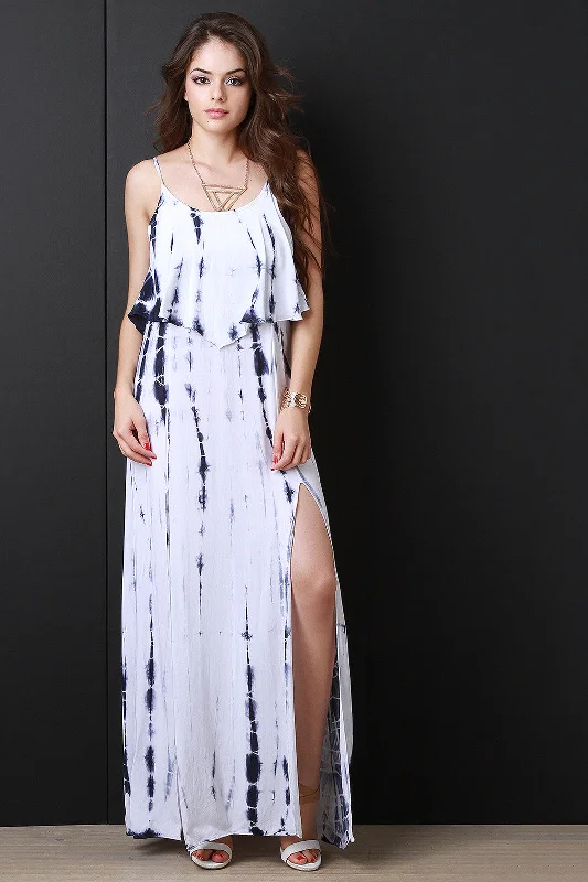 Tie Dye Tier Slit Dress Soft fabric unclassified dresses