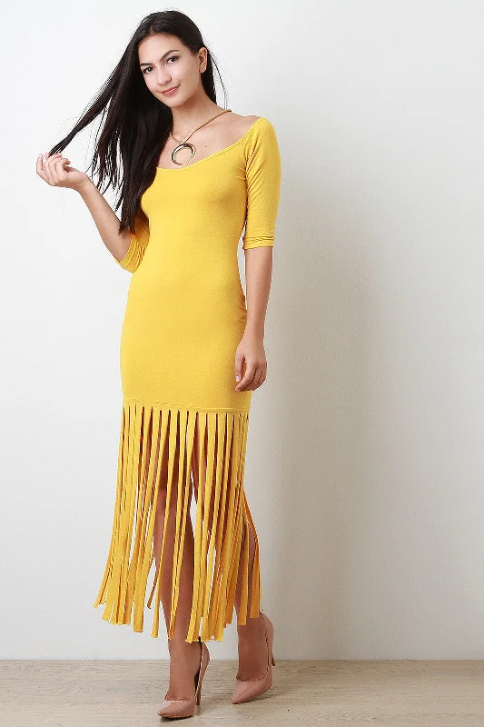 Scoop Boat Neckline Fringe Dress Holiday unclassified dresses