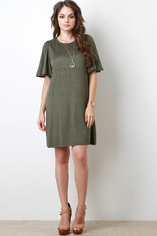 Bell Sleeve Vegan Suede Dress Vacation unclassified dresses