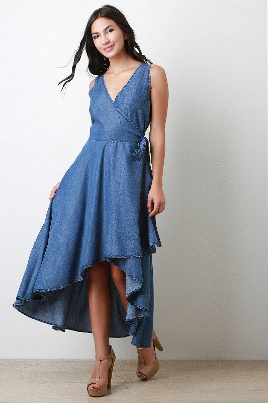 Chambray Wrap Dress Bodycon unclassified dresses