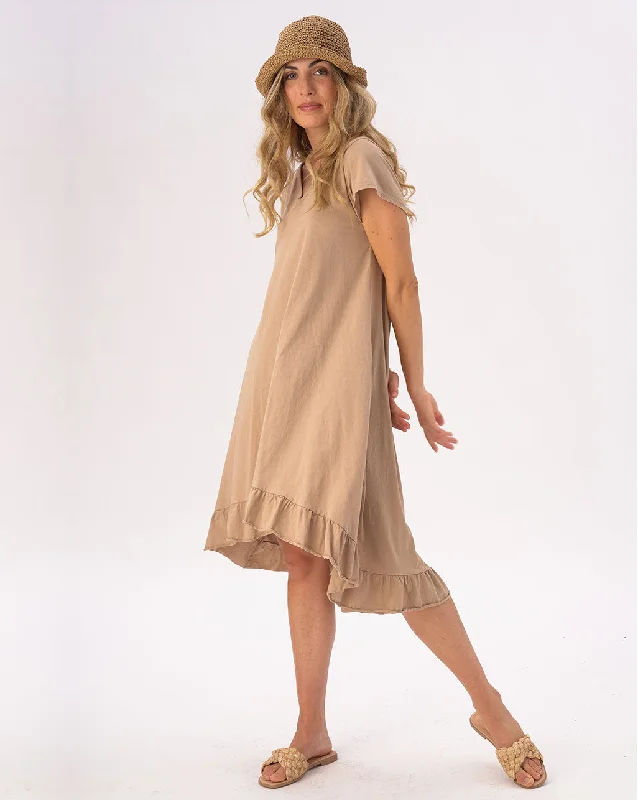 V-neck Ruffled Hem Organic Cotton Dress Gothic unclassified dresses