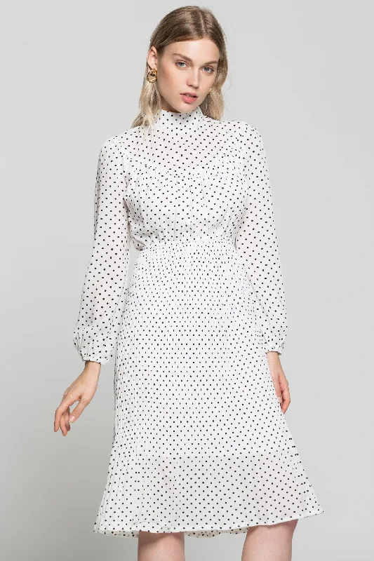 White Ruffle Sleeves Black Polka Dot Dress Dark color unclassified dresses