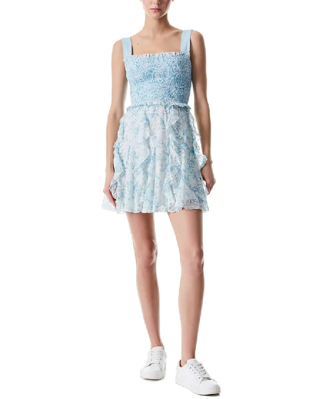 alice + olivia Jocelyn Smock Mini Dress Leather Mini Skirt