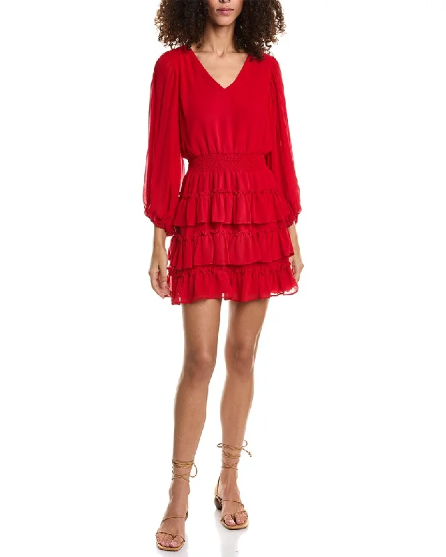 Vince Camuto Balloon Sleeve Ruffles Mini Dress Ripped Denim Skirt