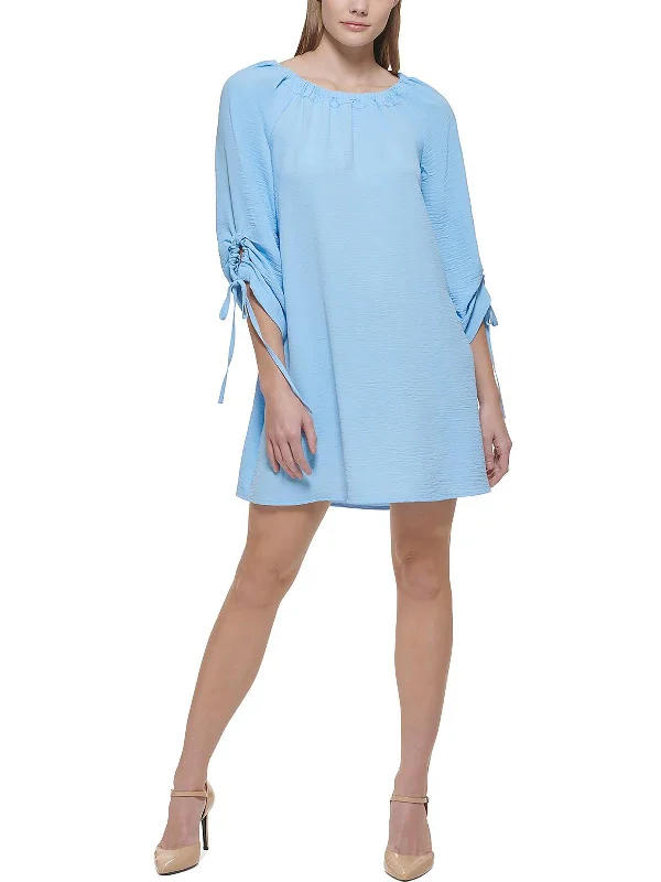 Womens Ruched Tie Sleeve Mini Dress Wrap Mini Skirt