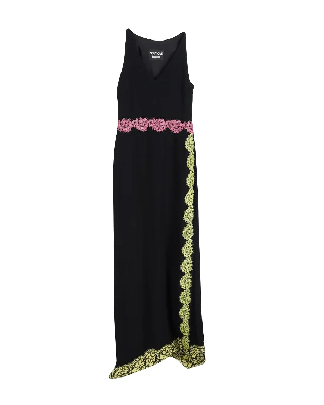 Boutique Moschino Lace Trimmed Maxi Dress in Black Triacetate Maxi Skirt Collection