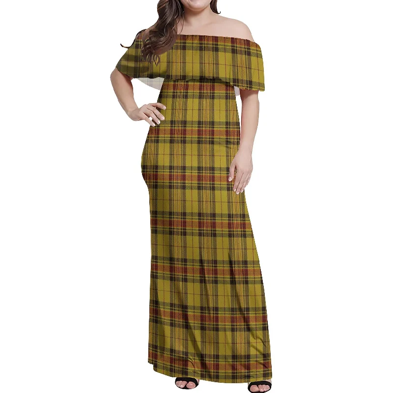 Morgan of Wales Tartan Off Shoulder Long Dress Cozy Maxi Dress