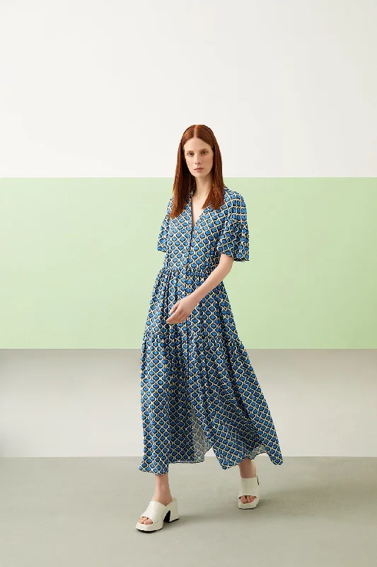 Patterned Short Sleeve Button Maxi Dress Bold Maxi Skirt