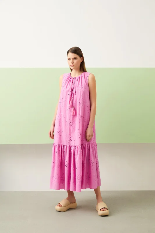 Pink Scalloped Casual Cut Sleeveless Maxi Dress Sexy Maxi Skirt