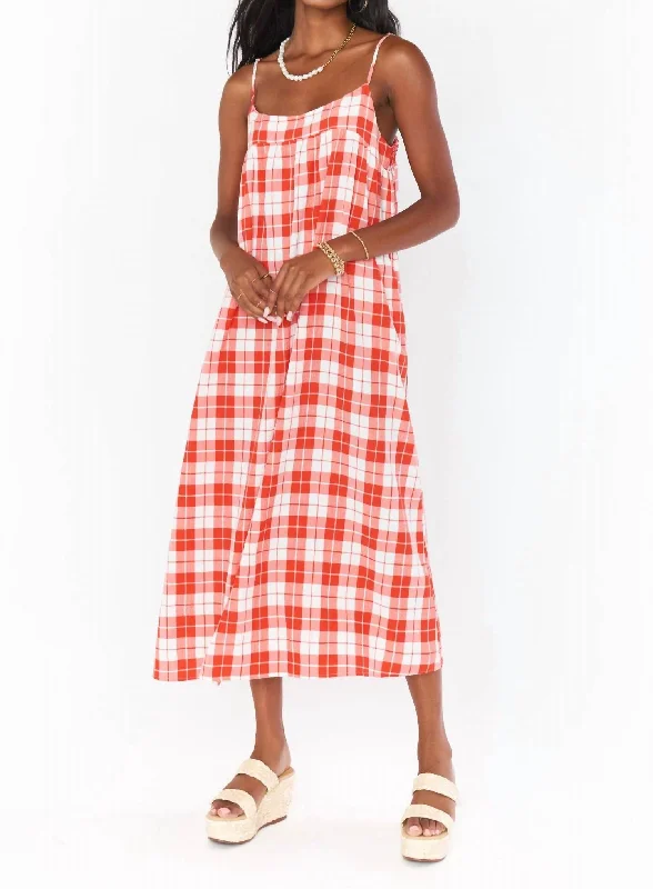 Oasis Midi Dress In Picnic Plaid Elegant Midi Dress