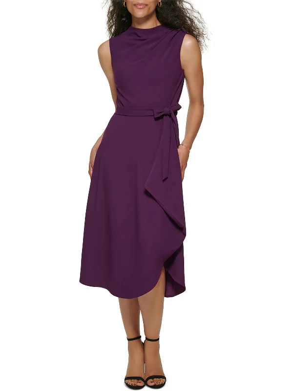 Womens Button-Shoulder Calf Midi Dress Slim Fit Midi