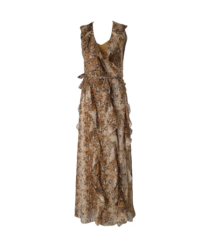 Diane Von Furstenberg Lacey Python-print Wrap Dress in Brown Silk Elegant Lace Design