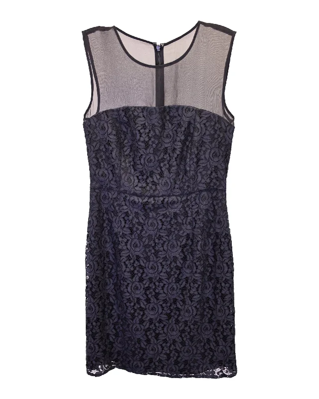 Diane Von Furstenberg Sleeveless Dress in Black Silk and Nylon Lace Sheer Lace Dress