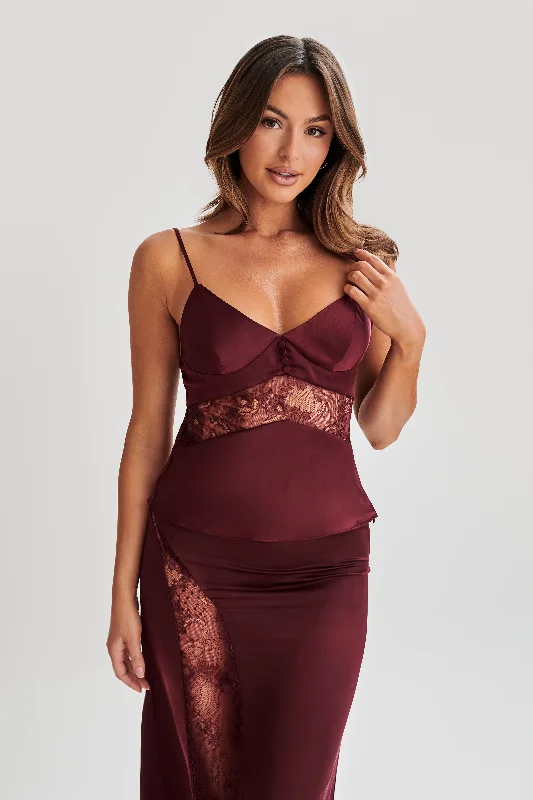 Luella Satin Lace Cami Top - Plum Lace Evening Dress