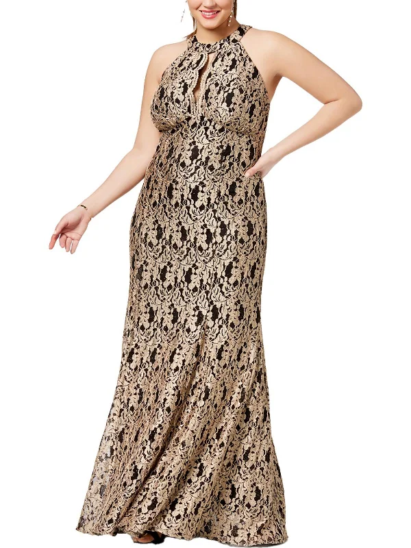 Plus Womens Lace Glitter Evening Dress Lace Dress Glow