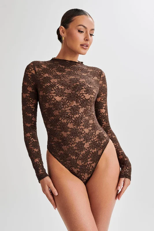 Renata Lace Long Sleeve Bodysuit - Chocolate Layered Lace Dress