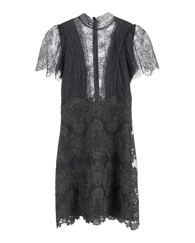 Sandro Paris Poetry Lace Dress in Black Polyester Soft Lace Dress