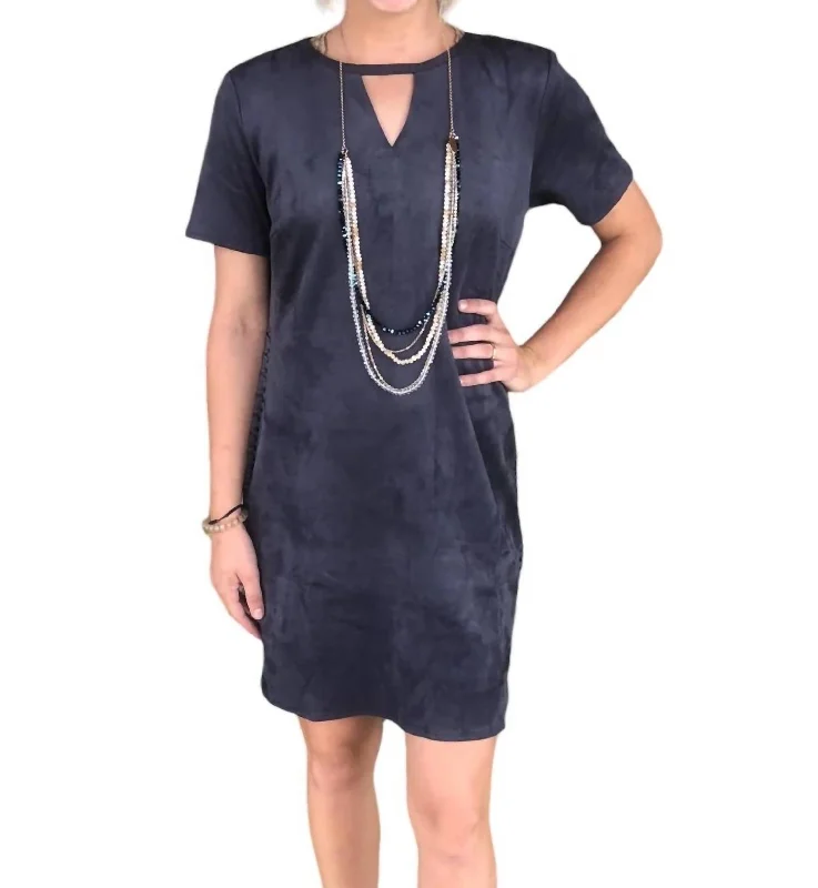 Suede Laced Side Dress In Slate Long Sleeve Lace Dress