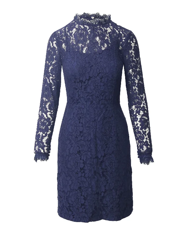 Temperley London Lace Sheath Dress in Navy Blue Cotton Tiered Lace Dress